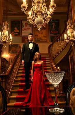 A dramatic scene depicting a Hollywood revenge plot, showcasing a glamorous yet tense atmosphere