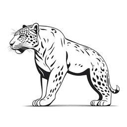 A full-body, side view illustration of a growling jaguar lying down, outlined clearly, set against a white background.