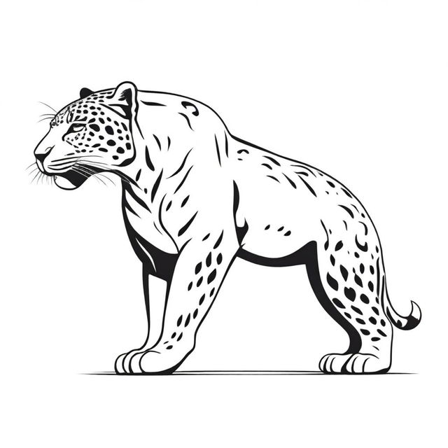 A full-body, side view illustration of a growling jaguar lying down, outlined clearly, set against a white background.