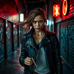 An intense scene from a revenge story featuring a determined young woman as the central character