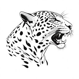 A detailed, full-body illustration of a relaxed jaguar lying down in profile view, growling, with both spots and contours clearly defined, against a white background