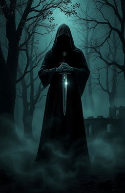 A dark revenge story featuring a shadowy figure standing amidst a mystical forest