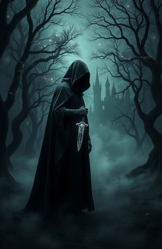 A dark revenge story featuring a shadowy figure standing amidst a mystical forest