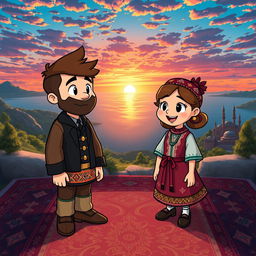 An artistic interpretation of Gravity Falls characters reimagined in the style of Azerbaijan's rich culture