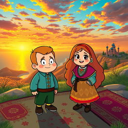 An artistic interpretation of Gravity Falls characters reimagined in the style of Azerbaijan's rich culture