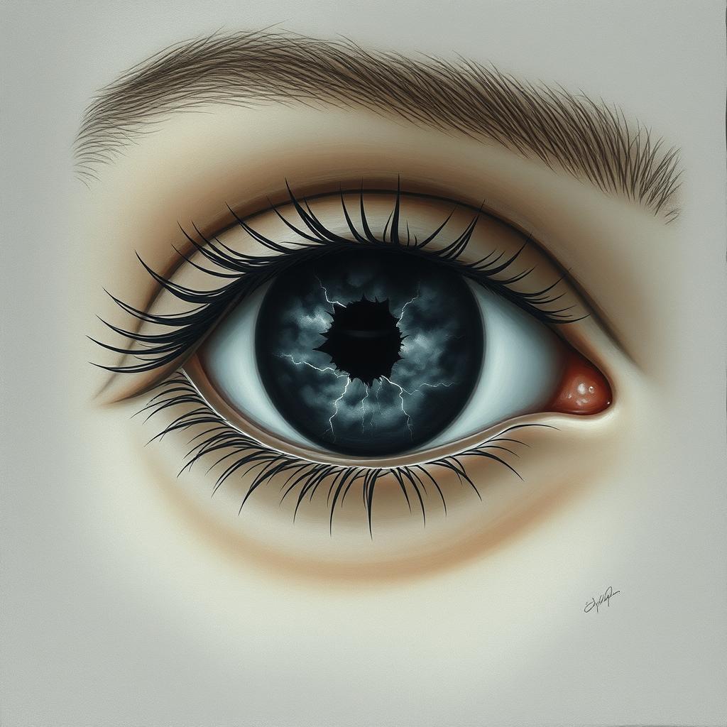 An artistic rendering of a single, haunting eye that embodies deep-seated emotions of revenge and intensity