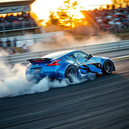 A dynamic scene featuring a Nissan 350Z executing an impressive drift on a racetrack