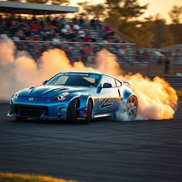 A dynamic scene featuring a Nissan 350Z executing an impressive drift on a racetrack