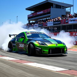 A thrilling action scene showcasing a Nissan 350Z participating in a Formula Drift event