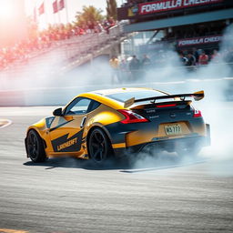 An exhilarating scene featuring a Nissan 370Z competing in a Formula Drift event