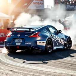 An electrifying scene featuring a Nissan 370Z in action at a Formula Drift competition