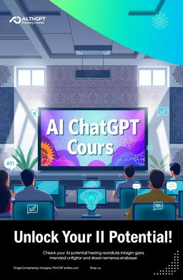 A comprehensive and engaging promotional graphic for an AI ChatGPT Mastery Course in Indonesia