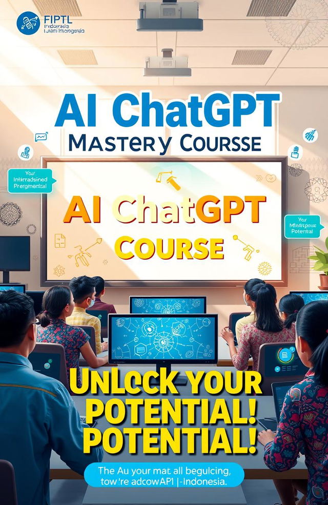 A comprehensive and engaging promotional graphic for an AI ChatGPT Mastery Course in Indonesia