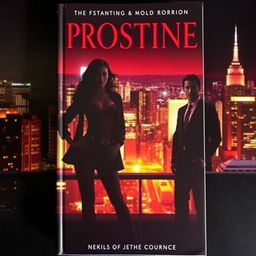 A dramatic book cover featuring a provocative silhouette of a confident woman dressed in elegant but daring attire representing a prostitute, standing in a sultry pose next to a sharply dressed businessman with an air of sophistication