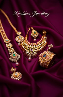 A beautiful display of Kundan jewellery showcasing intricate designs and vibrant colors