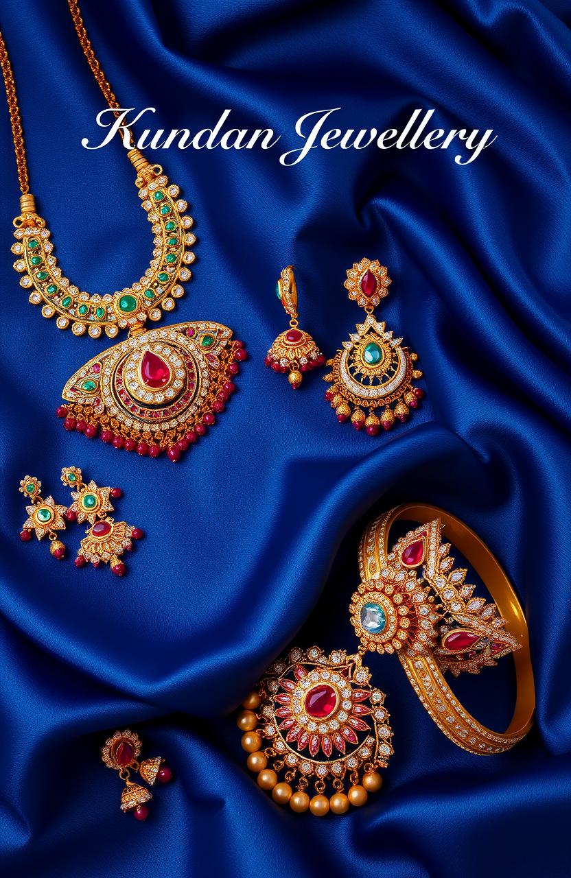 A beautiful display of Kundan jewellery showcasing intricate designs and vibrant colors