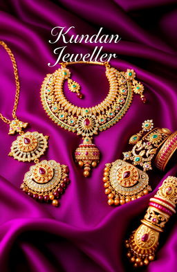 A beautiful display of Kundan jewellery showcasing intricate designs and vibrant colors