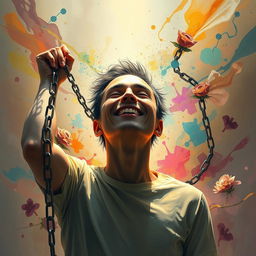 An evocative artwork titled 'Unmasked' portraying a person dramatically unmasking themselves, symbolizing self-discovery and authenticity