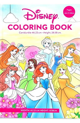 A beautiful coloring book featuring Disney princess characters in classic poses