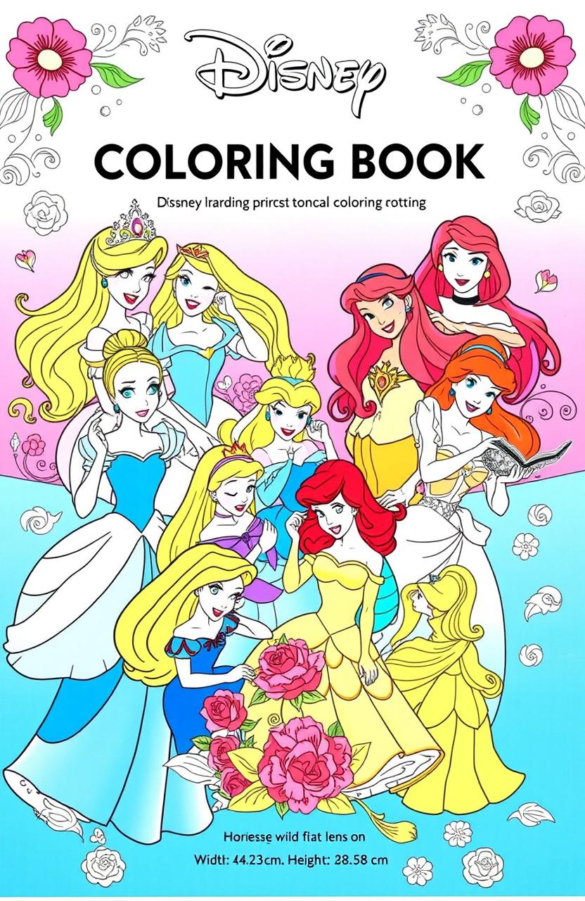 A beautiful coloring book featuring Disney princess characters in classic poses