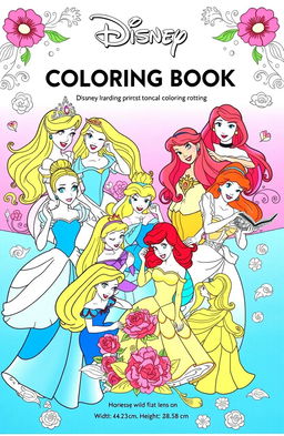 A beautiful coloring book featuring Disney princess characters in classic poses