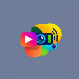 A modern multimedia logo design featuring vibrant colors and sleek, abstract shapes that represent various forms of media such as audio, video, and digital content
