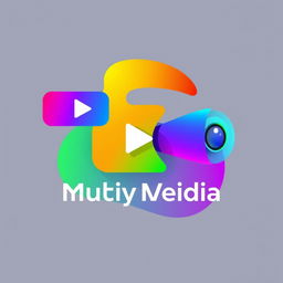 A modern multimedia logo design featuring vibrant colors and sleek, abstract shapes that represent various forms of media such as audio, video, and digital content