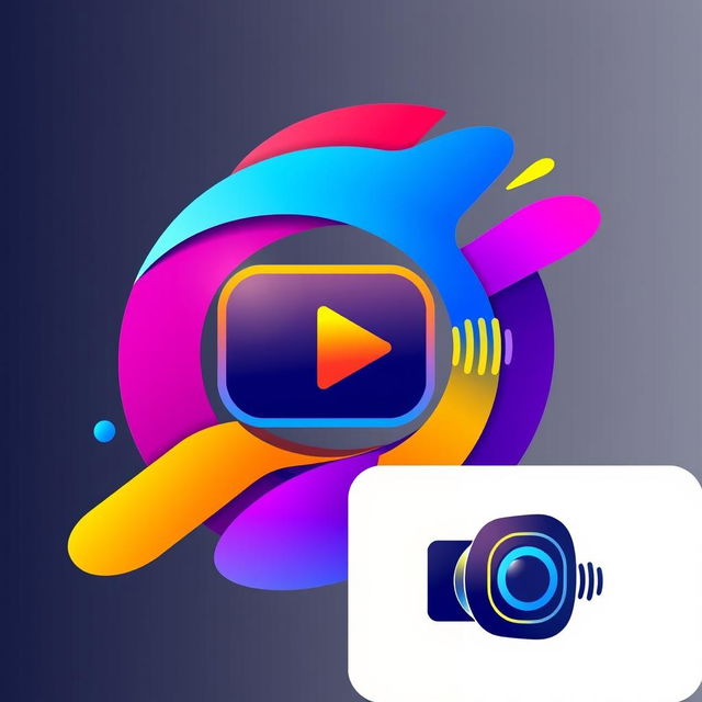 A modern multimedia logo design featuring vibrant colors and sleek, abstract shapes that represent various forms of media such as audio, video, and digital content