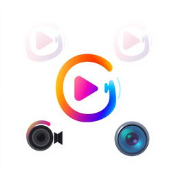 A modern multimedia logo design featuring vibrant colors and sleek, abstract shapes that represent various forms of media such as audio, video, and digital content