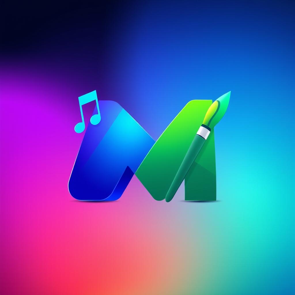 A modern multimedia logo that combines elements of music, video, and digital art