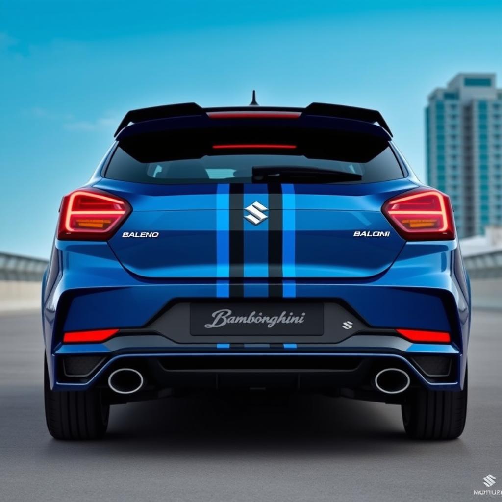 A striking Maruti Suzuki Baleno 2023 featuring a rear design inspired by the Lamborghini Evo STO