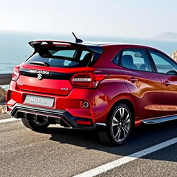 A modern Maruti Suzuki Baleno 2023 featuring a striking rear spoiler inspired by the Lamborghini Evo STO
