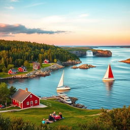 A breathtaking landscape showcasing the natural beauty of Sweden, featuring the iconic archipelago with its myriad islands and crystal-clear waters