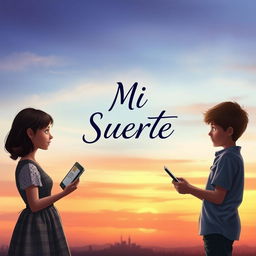 A captivating book cover for 'Mi Suerte', illustrating a poignant long-distance relationship