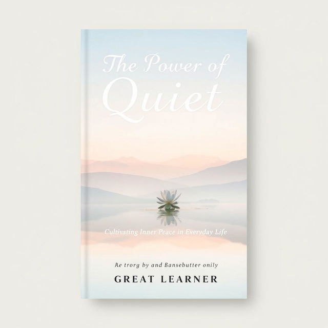 A serene and minimalist book cover design for the title "The Power of Quiet: Cultivating Inner Peace in Everyday Life" by Great Learner