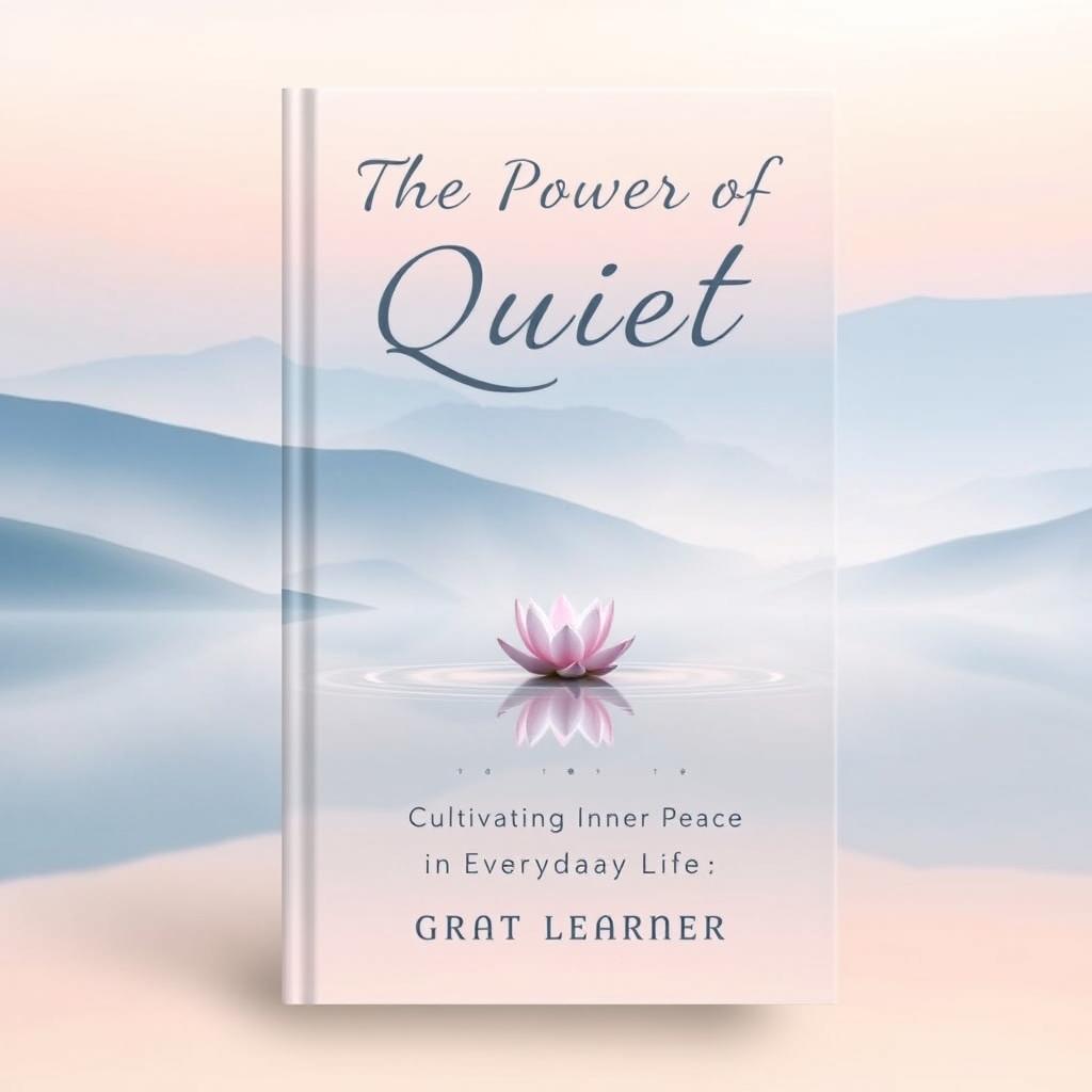 A serene and minimalist book cover design for the title "The Power of Quiet: Cultivating Inner Peace in Everyday Life" by Great Learner