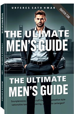 A comprehensive and engaging book cover design titled 'The Ultimate Men's Guide', featuring a strong and confident man embodying modern masculinity