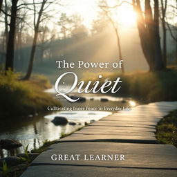 An elegant and tranquil book cover design for "The Power of Quiet: Cultivating Inner Peace in Everyday Life" by Great Learner