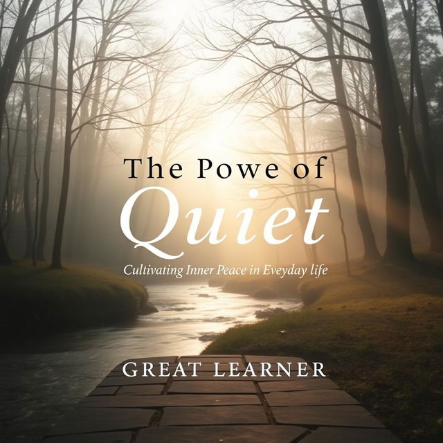 An elegant and tranquil book cover design for "The Power of Quiet: Cultivating Inner Peace in Everyday Life" by Great Learner