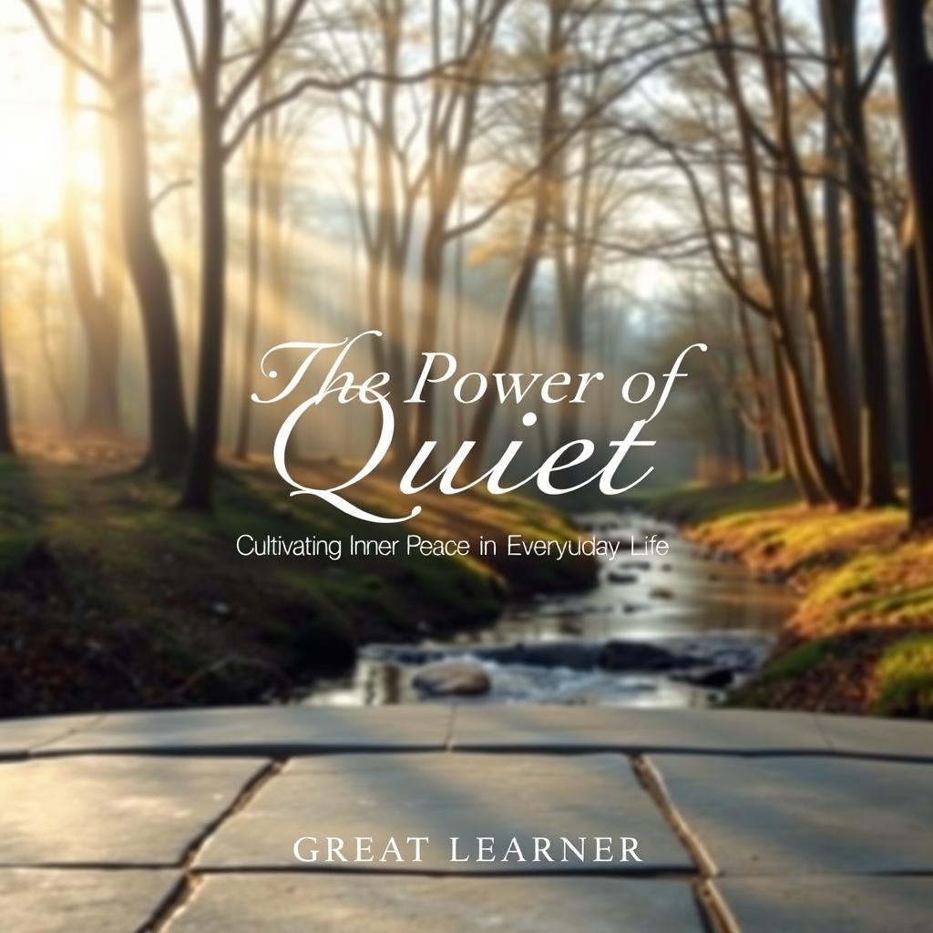 An elegant and tranquil book cover design for "The Power of Quiet: Cultivating Inner Peace in Everyday Life" by Great Learner