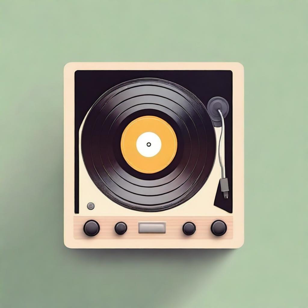 Create a classic vinyl record with a distinct play button situated in the middle.