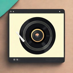 Create a classic vinyl record with a distinct play button situated in the middle.