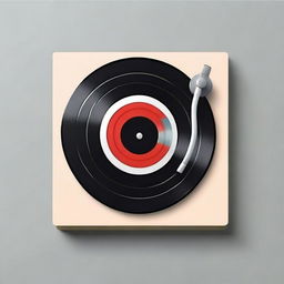 Create a classic vinyl record with a distinct play button situated in the middle.