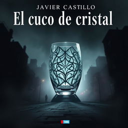 An imaginative book cover design for 'El cuco de cristal' by Javier Castillo, featuring a mysterious, intricately designed glass cuco in the center