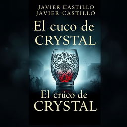 An imaginative book cover design for 'El cuco de cristal' by Javier Castillo, featuring a mysterious, intricately designed glass cuco in the center