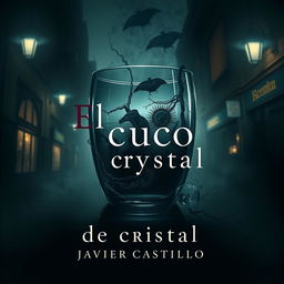 An artistic interpretation inspired by 'El cuco de cristal' by Javier Castillo, showcasing a striking metaphorical glass cuco surrounded by shadows and mysterious elements