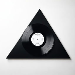 A classic black vinyl record with a crisp, white play triangle in the center.