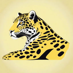 An illustrative depiction of a jaguar lounging in a side profile view, its spots well depicted, using a color palette of yellow, orange, and black; closely mimicking the hues of a real Jaguar