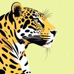 An illustrative depiction of a jaguar lounging in a side profile view, its spots well depicted, using a color palette of yellow, orange, and black; closely mimicking the hues of a real Jaguar