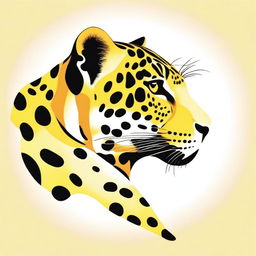 An illustrative depiction of a jaguar lounging in a side profile view, its spots well depicted, using a color palette of yellow, orange, and black; closely mimicking the hues of a real Jaguar